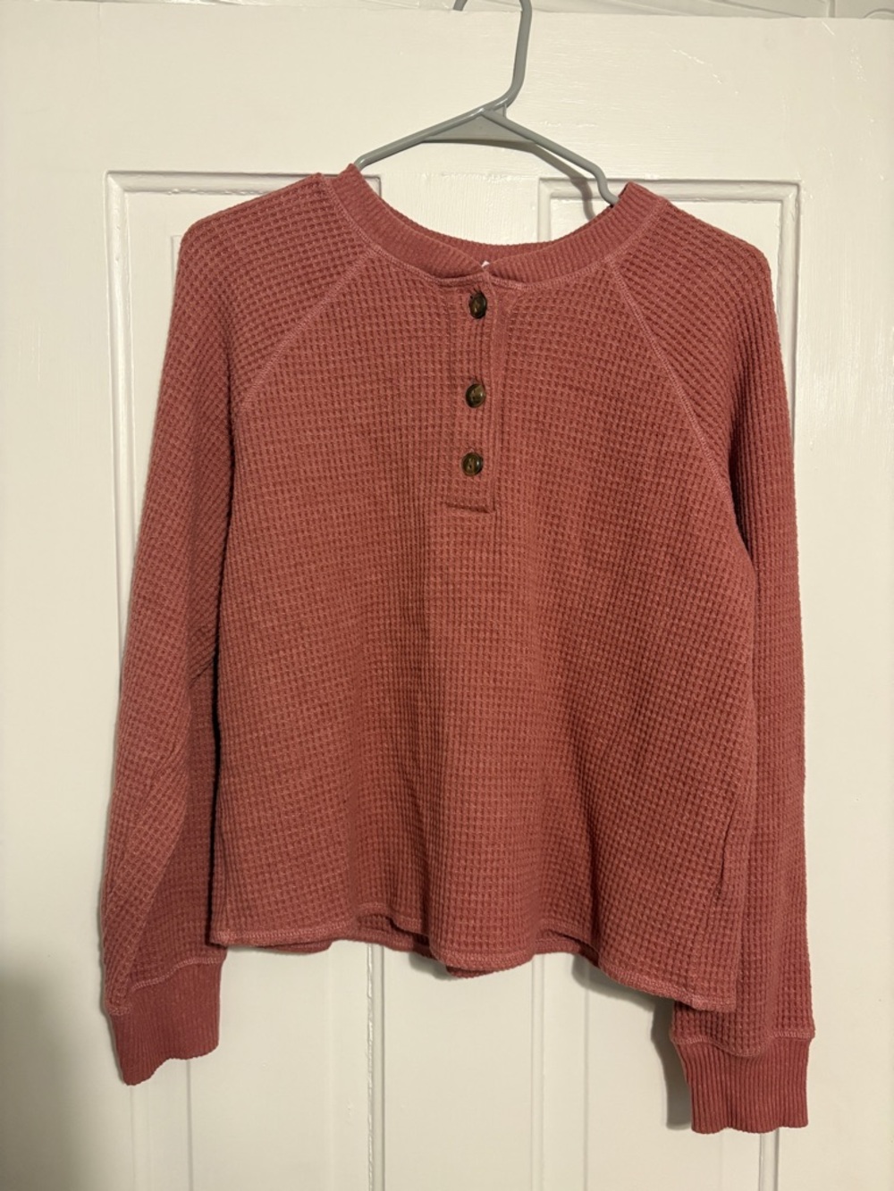 Old Navy Waffle Knit Henley Top in Dusty Rose - Women